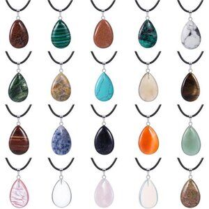 20 Pieces Stone Pendants Water Drop Shape Beads Crystal Quartz Stone Charm